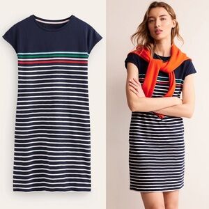 Boden Leah Jersey T-shirt Dress Navy Ivory Multistripe Sz 8